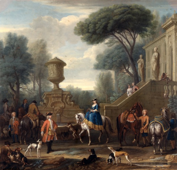 Preparing for the Hunt Hunting Party Signed, center right on staircase: "J. Wooton|Pinx", John