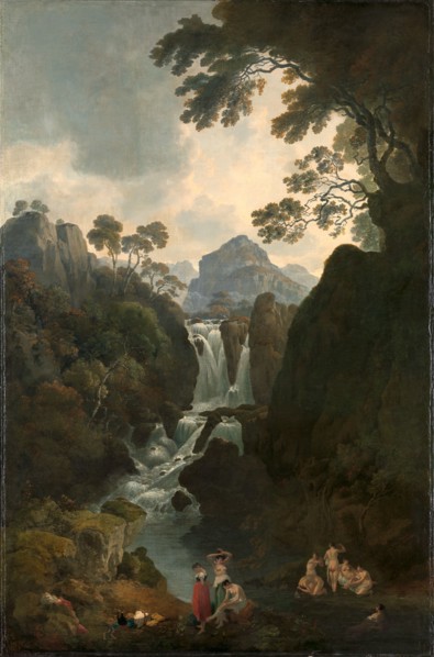 A Waterfall with Bathers Signed and dated in red paint, lower center right: "Julius Ibbetson [...]