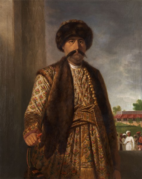 Shuja-ud-daula, Nawab of Oudh Shuja-ud-Daulah, Nawab of Awadh, holding a bow, Tilly Kettle,