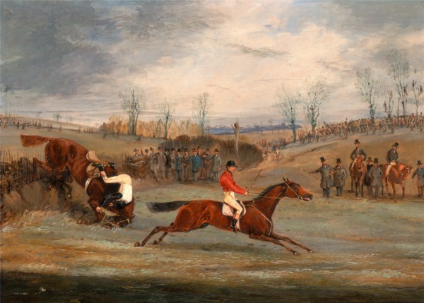 Scenes from a steeplechase: Near the Finish A Steeplechase: Another Hedge Signed in black paint,