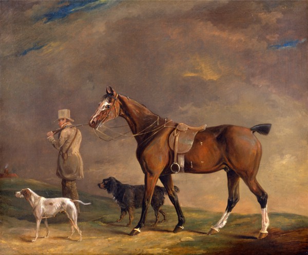 A Sportsman with Shooting Pony and Gun Dogs Sportsman setting out with his horse and gun dogs,