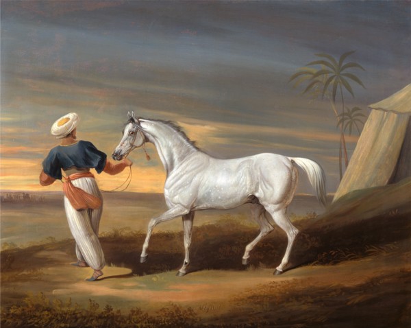 Signal, a Grey Arab, with a Groom in the Desert Inscribed in paint, lower center: "Signal." Signed