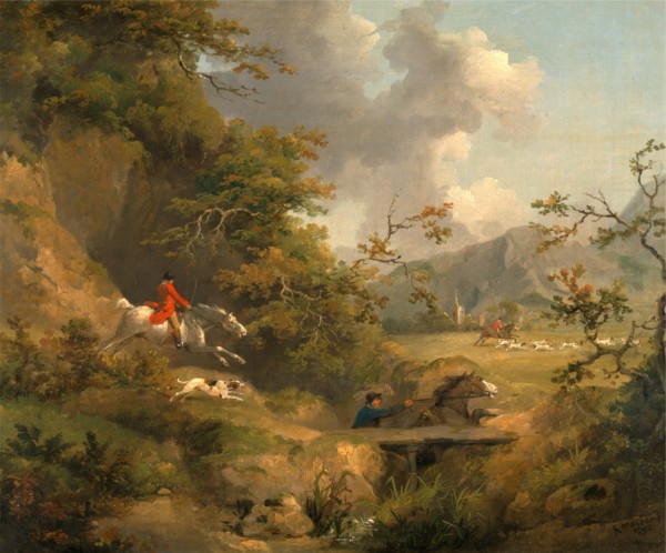 Foxhunting in Hilly Country Signed and dated, black paint, lower right: "G. Marland|1792", George