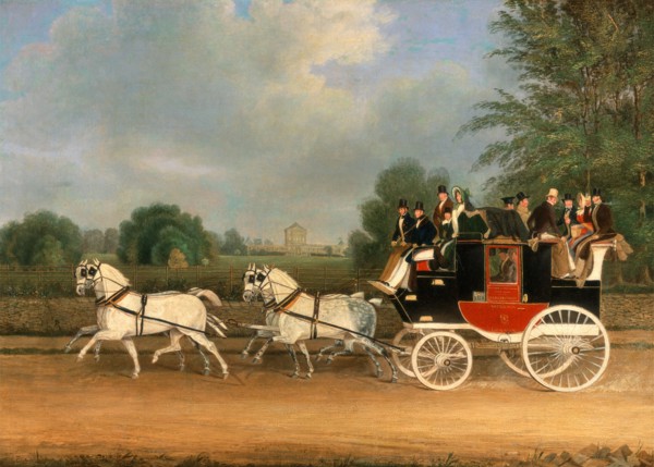 The London-Faringdon Coach passing Buckland House, Berkshire Signed and dated, brown paint, lower