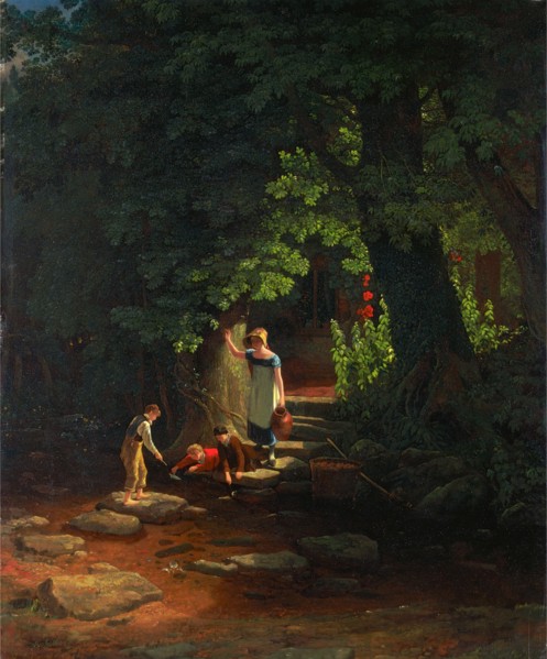 Children by a Brook Signed in lower left: "F. Danby", Francis Danby, 1793-1861, British