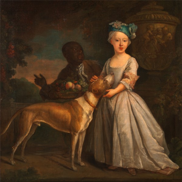 A Young Girl with a Dog and a Page Signed in lower right: "B. Dandridge Pix [?it]", Bartholomew