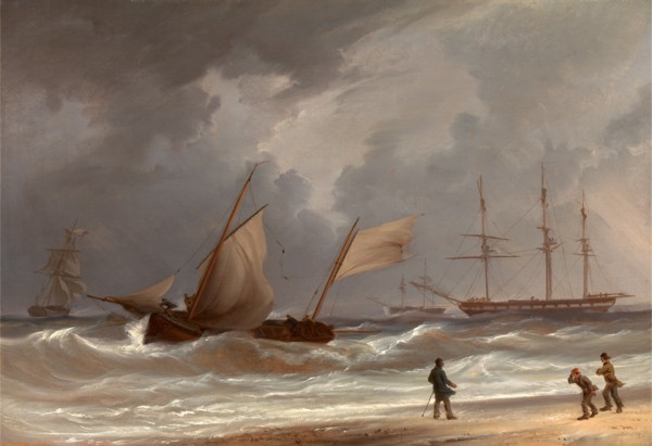 A Lugger Driving Ashore in a Gale Signed, lower right: "W. Joy", William Joy, 1803-1867, British