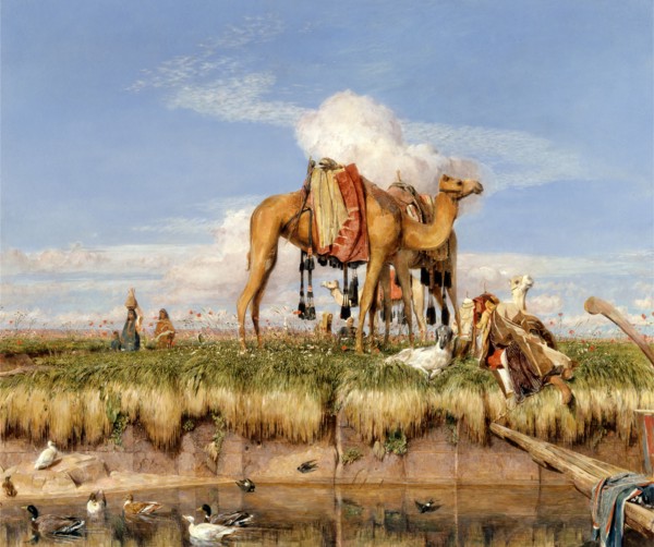 On the Banks of the Nile, Upper Egypt Signed and dated in brown paint, lower right: "J.F. Lewis. RA