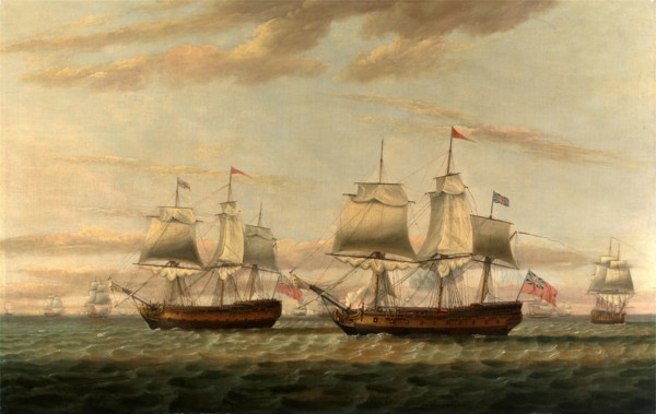 An Indiaman and a Two Decker Hove to, Said to be Thomas Dumar, Esq. in H.M. Ship 'Portland'