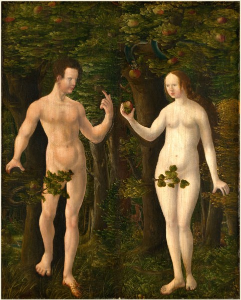 Workshop of Albrecht Altdorfer, The Fall of Man [middle panel], c. 1535, oil on hardboard