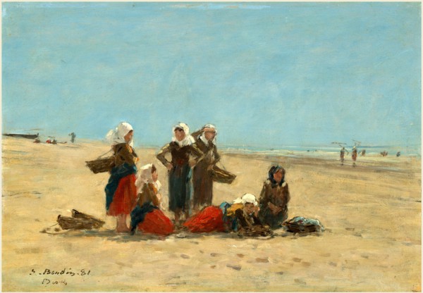 EugÃ¨ne Boudin, Women on the Beach at Berck, French, 1824-1898, 1881, oil on wood