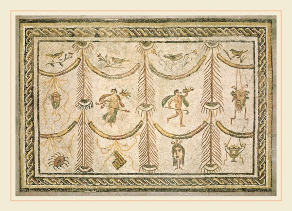 Roman 3rd Century, Symbols of Bacchus as God of Wine and the Theater, c. 200-225 A.D., mosaic,