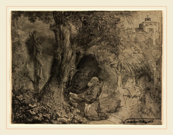 Rembrandt van Rijn, Saint Francis beneath a Tree Praying, Dutch, 1606-1669, 1657, drypoint and