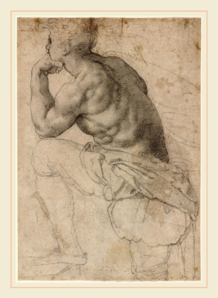 Alessandro Allori, A Pearl Diver, Italian, 1535-1607, c. 1570, black chalk on laid paper
