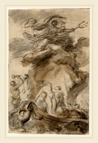 Jean-Honoré Fragonard, Angelica Is Exposed to the Orc, French, 1732-1806, 1780s, black chalk with