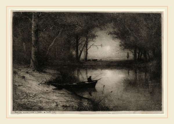 Adolphe Appian, PÃªcheur en Canot, au bord d'une RiviÃ¨re (Fisherman in a Boat), French, 1818-1898,