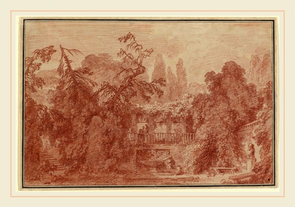 Jean-Honoré Fragonard, French (1732-1806), Terrace and Garden of an Italian Villa, 1762-1763, red