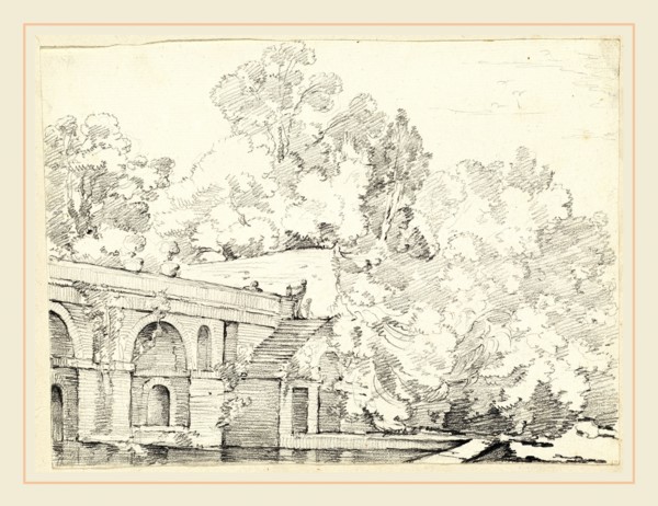 Joseph-Marie Vien, The Fishpond at Villa Madama, French, 1716-1809, 1746-1749, black chalk on laid