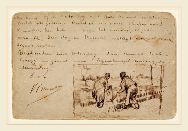 Vincent van Gogh, Postcard with Two Peasants Digging, Dutch, 1853-1890, 1885, pen and brown ink on