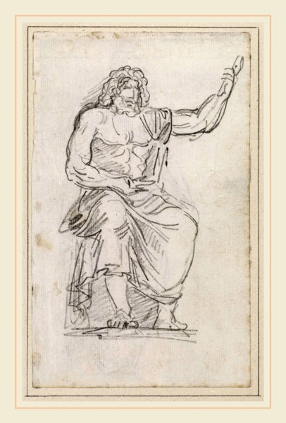Hubert Robert, Statue of Jupiter, Seated [recto], French, 1733-1808, 1754-1765, black chalk on laid