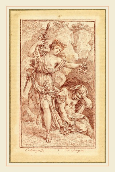Charles-Nicolas Cochin II, Gaiety and Grief, French, 1715-1790, 1774-1775, red chalk with touches