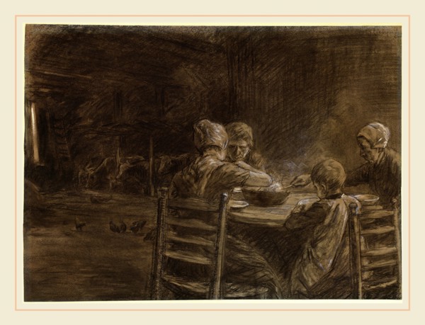 Max Liebermann, German (1847-1935), East Frisian Peasants Eating Supper, 1893, charcoal and black