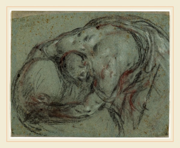 Leandro Bassano, Italian (1557-1622), A Man Bending over to Pick up a Bundle, c. 1592, charcoal,