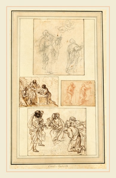 Agostino Masucci, Italian (1691-1758), Studies of Saint Joseph and the Adoration (four sketches