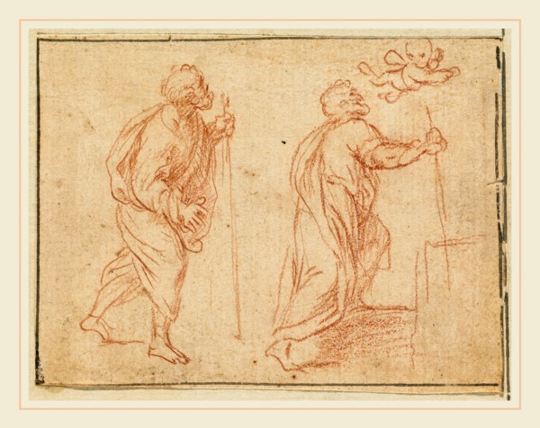 Agostino Masucci, Italian (1691-1758), A Cherub Pointing the Way for Two Biblical Figures, red