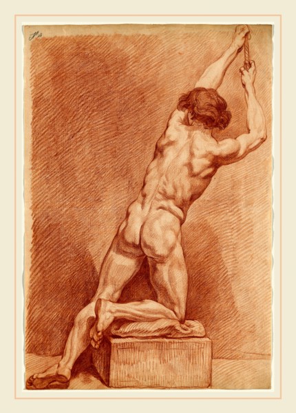 William Etty, British (1787-1849), A Male Nude Seen from behind, red chalk on laid paper