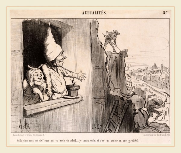 Honoré Daumier, Voila... mon pot de fleurs... va avoir du soleil..., French, 1808-1879, 1852,