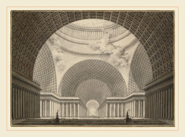 Etienne-Louis Boullée, Perspective View of the Interior of a Metropolitan Church, French,