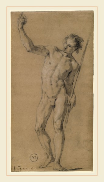 FranÃ§ois Le Moyne, Saint John the Baptist, French, 1688-1737, c. 1717, black chalk with white