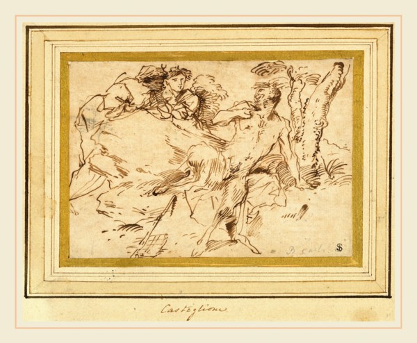 Giovanni Benedetto Castiglione, Italian (1609 or before-1664), Two Nymphs and a Satyr, c.