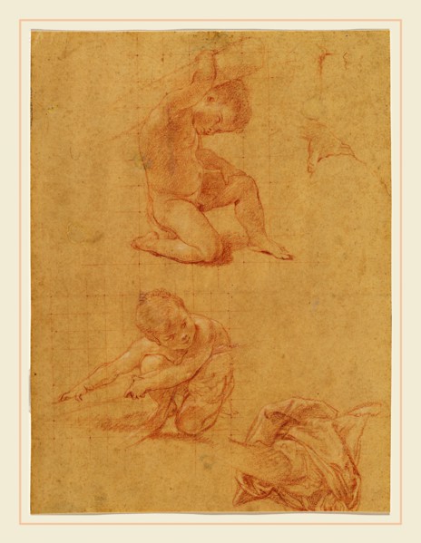 Pompeo Batoni, Italian (1708-1787), Study Sheet with Two Putti, c. 1748, red chalk heightened with