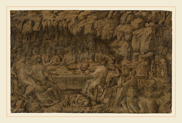 Luca Penni, Italian (1500-1504-1556), The Banquet of Achelous, c. 1545, pen and black ink with