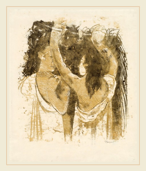 Paul Gauguin, Two Tahitians Gathering Fruit [recto], French, 1848-1903, 1899-1900, traced monotype,