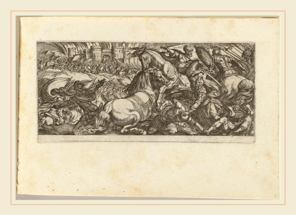 Antonio Tempesta, Italian (1555-1630), Battle Scene with Two Horses Attacking Each Other, etching