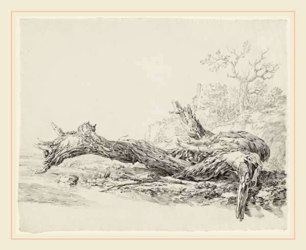 Jean-Antoine Constantin, French (1756-1844), An Ancient Tree Fallen Beside a Stream, c. 1814, pen