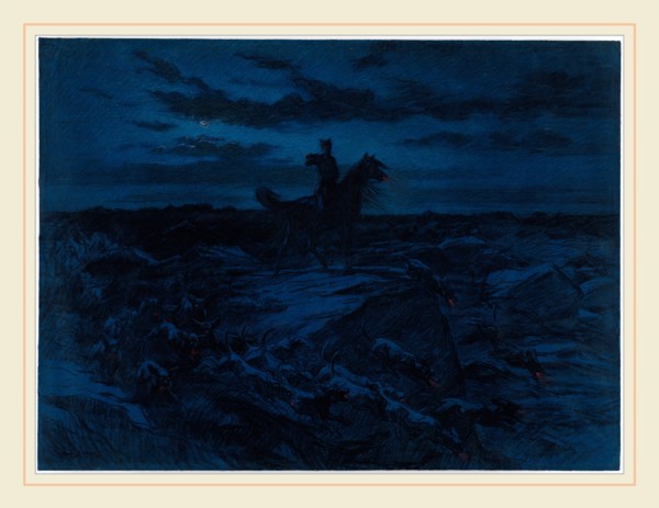 Rosa Bonheur, French (1822-1899), The Legend of the Wolves, colored chalks on blue wove paper