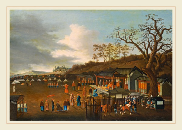 Chinese Qing Dynasty, Archery Contest, 19th century, oil on cotton