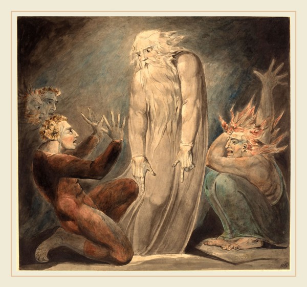 William Blake, British (1757-1827), The Ghost of Samuel Appearing to Saul, c. 1800, pen and ink