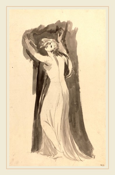 George Romney, British (1734-1802), A Study of Miranda for "The Tempest", c. 1786, pen and black