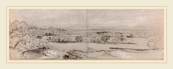 Peter De Wint, British (1784-1849), A View near Lowther, brush and black ink with black and white