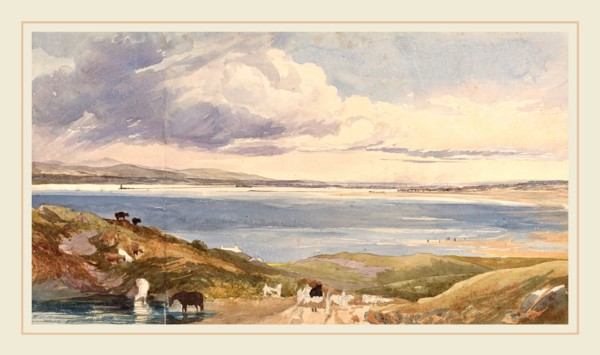 James Bulwer, British (1794-1879), Landscape by the Shore with Road in Foreground, watercolor and