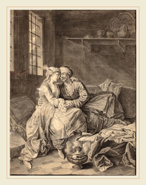 Anton Weiss, Austrian (1724-1784), Oriental Lovers [verso], 1764, gray wash and pen and gray ink
