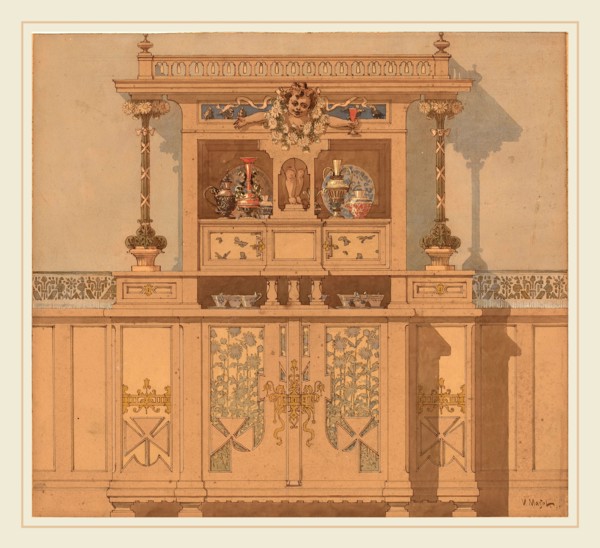 Karel Vitezslav Masek, Design for Breakfront, Czech, 1865-1927, 1900, watercolor, gouache, and ink