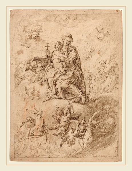 Vicente Salvador GÃ³mez (Spanish, 1637-c. 1680), The Madonna of the Rosary, 1674, pen and brown ink