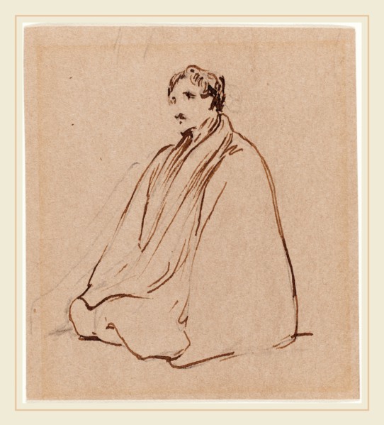 George Jones, British (1786-1869), Seated Man, pen and brown ink over graphite on brown wove paper