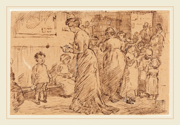 Charles Samuel Keene, British (1823-1891), A Station Buffet, pen and brown ink over graphite